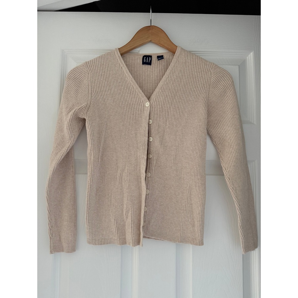 Retro Y2K GAP Womens V Neck Ribbed Cardigan Coastal Buttermom
